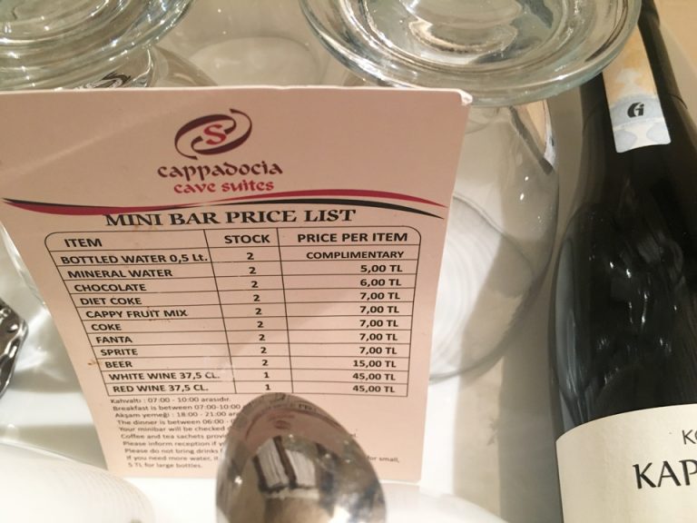 ミニバー料金リスト