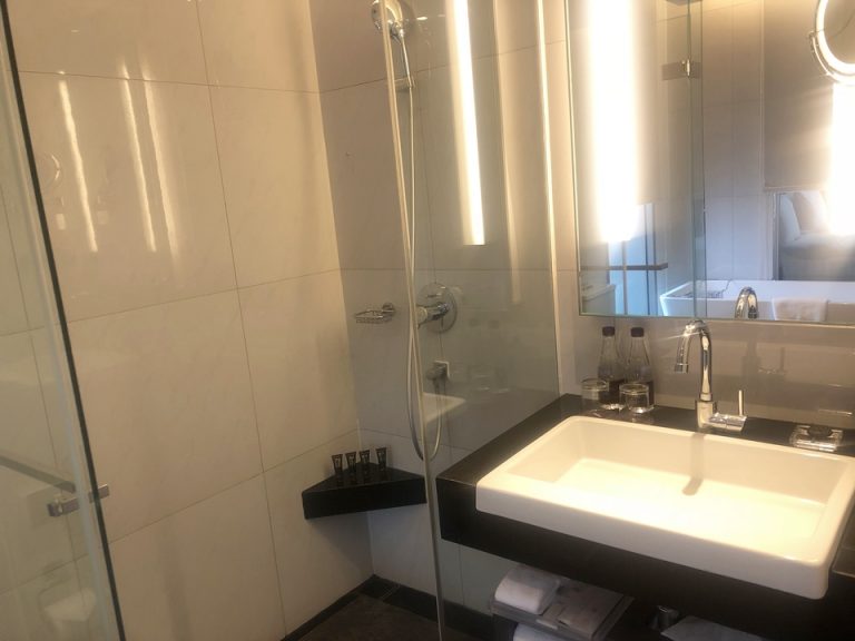 洗面台の隣には独立したシャワーブースがあります。