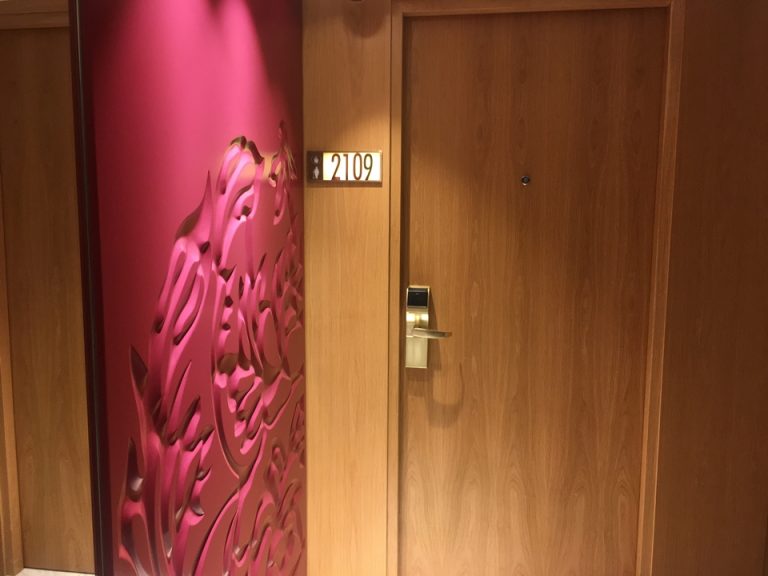 客室ドア(外側)部屋番号のプレートが洒落ています