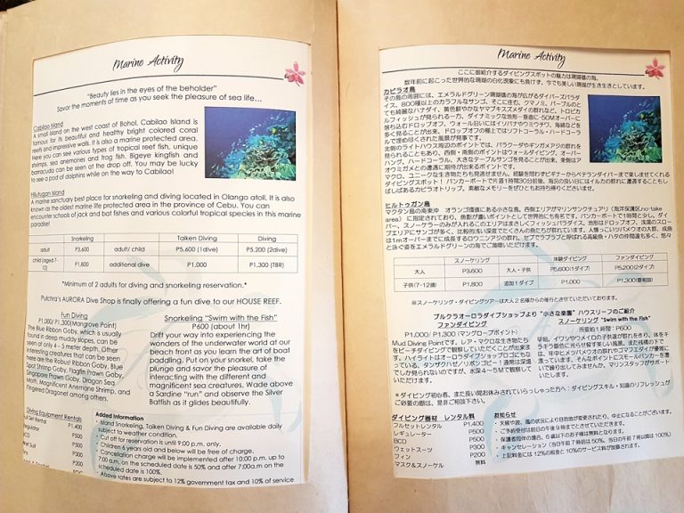 リビング:デスク引出、アクティビティメニュー一部、日本語と英語で記載