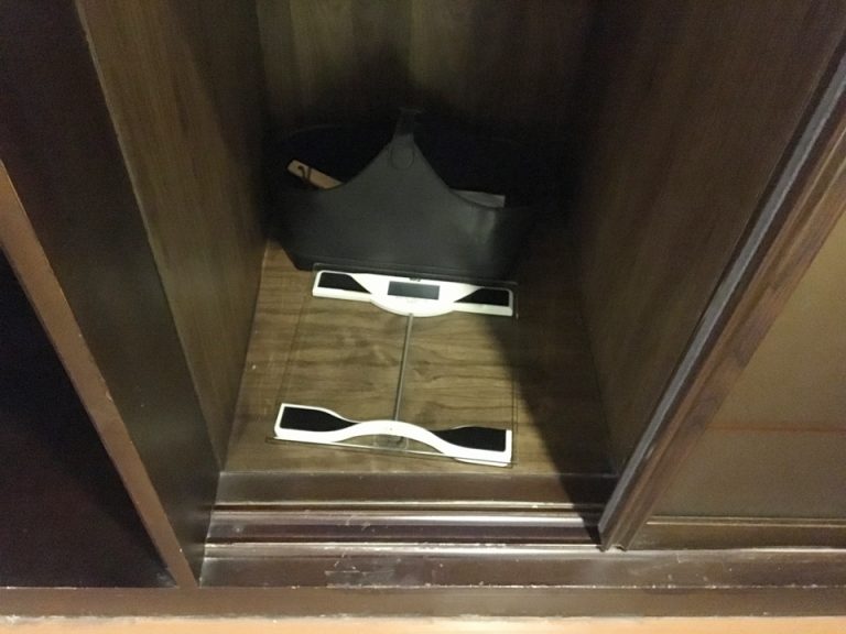 クローゼット左側に体重計と靴磨きシート、ブラシが入っています