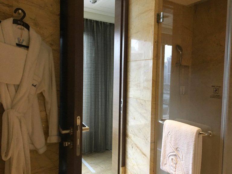 バスルームの中から入り口を見た様子。トイレや入浴中はこちらのドアを閉めます