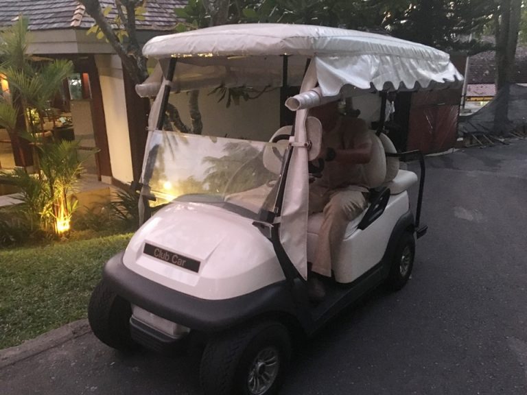 敷地内はこのカートで送り迎えしてくれます