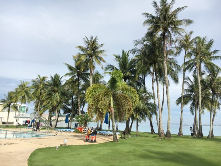 ビーチに続くホテルの庭