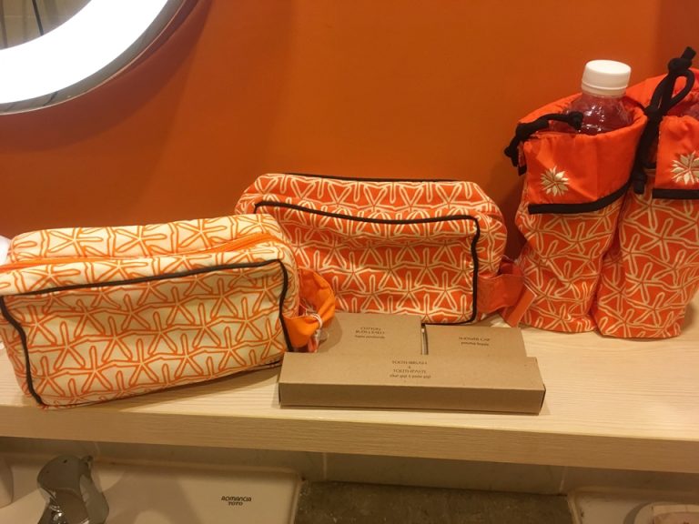 色味の違うポーチが、各バスルームに2つずつ。有料です。