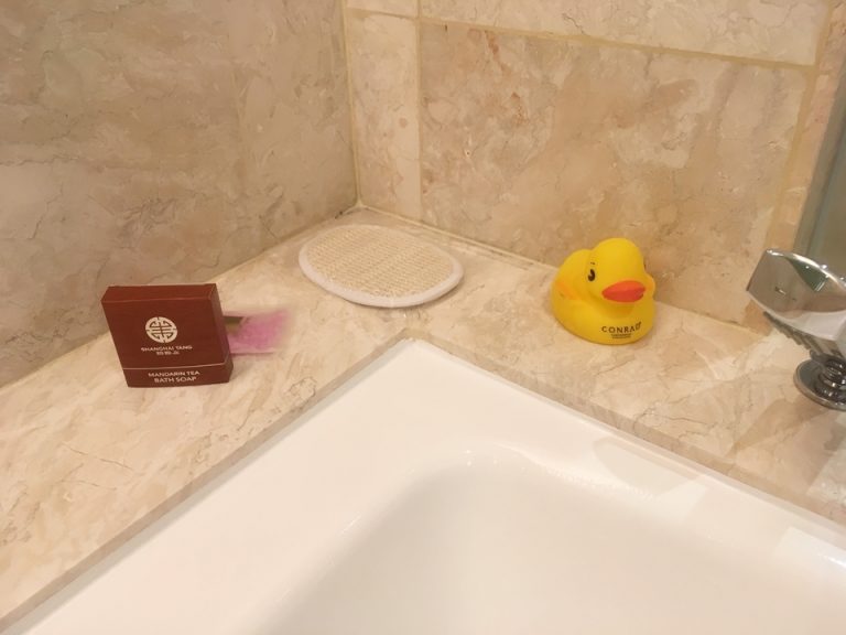 バスタブ脇にディスプレイされていたコンラッドのアヒルちゃん