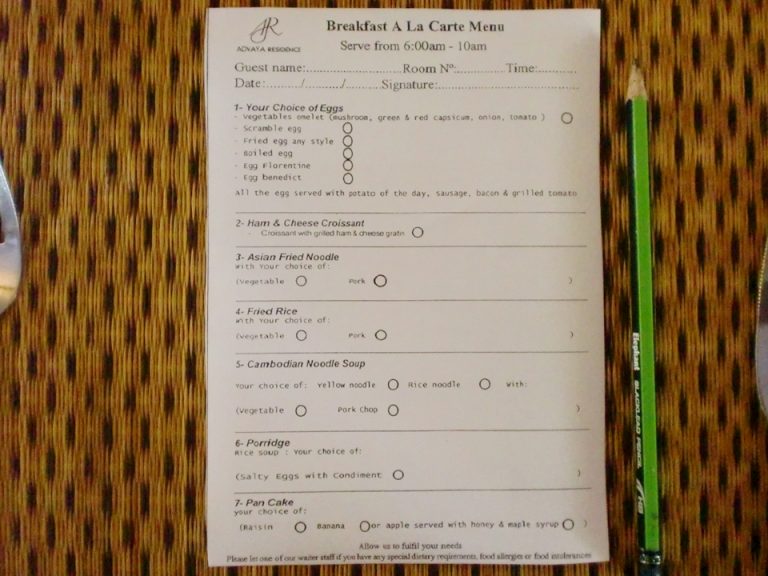 朝食温かい料理注文票