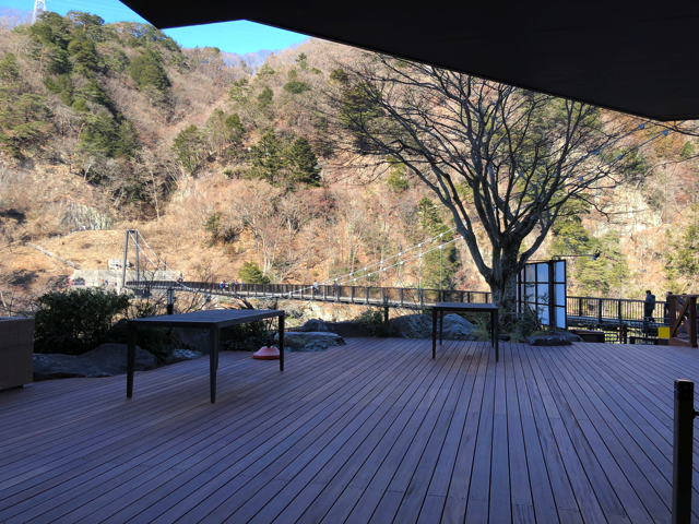 旅館隣の姉妹ホテル併設の足湯カフェからの景色