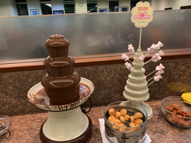 夕食ブッフェ。チョコレートファウンテンはマシュマロ、ミニドーナッツ、ミニシューがありました。 copy