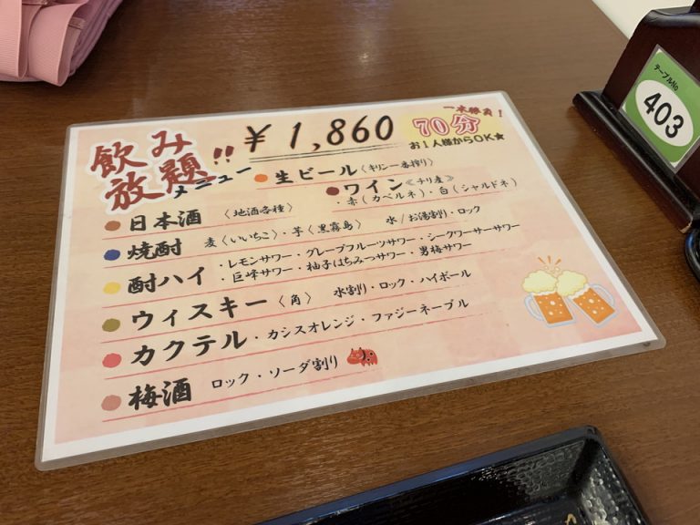 飲み放題メニューです。