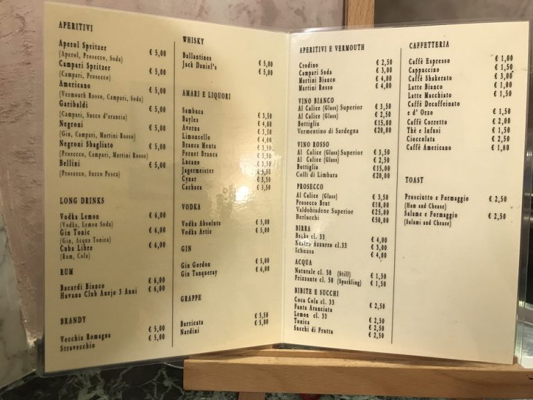 ミニバー メニュー