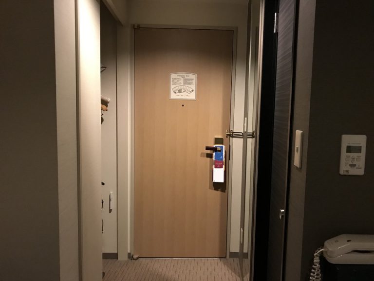 客室ドア。右が洗面所で左がクローゼット
