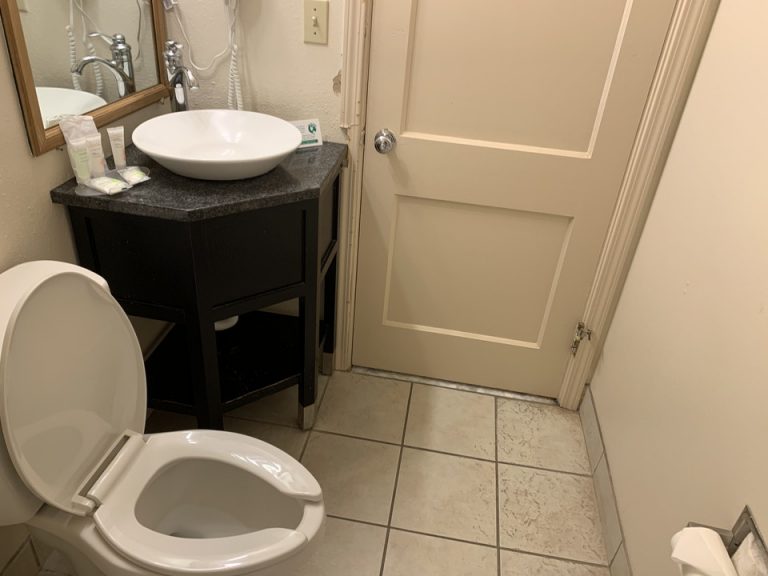 洗面台もおしゃれ。とてもかわいらしい形をしていました。鏡も大きく、朝の準備にとても使いやすいシャワールームでした。(1)