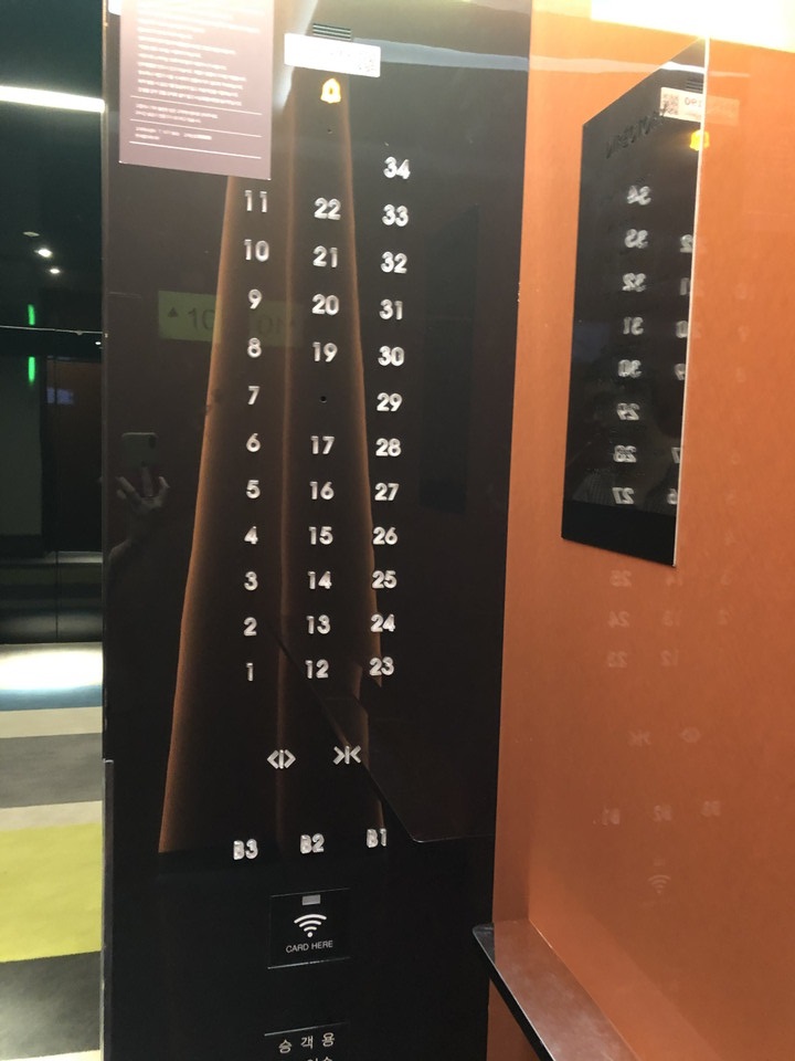 エレベーターボタン カードキーをタッチしないと階数ボタン押せないタイプ