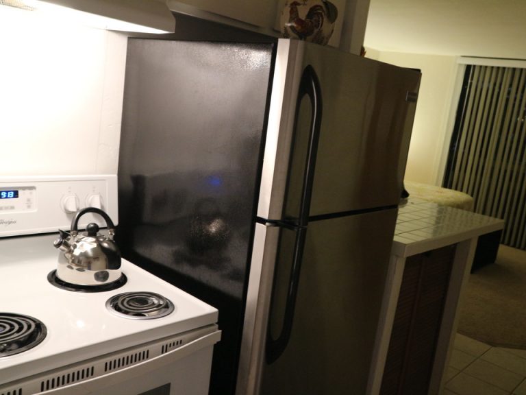 冷蔵庫は大型の物でたっぷり入るサイズです。