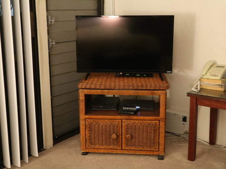 客室窓側にテレビが置かれています。