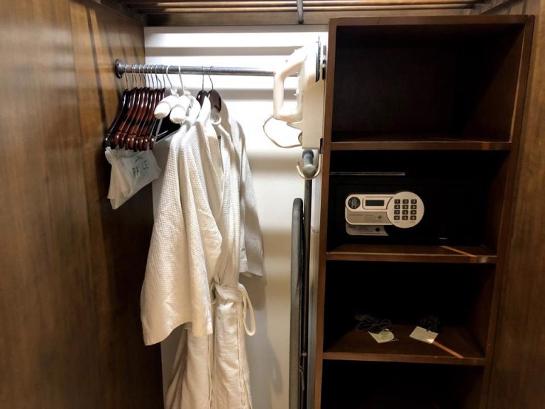 クローゼットの中。バスローブとアイロンがあります。