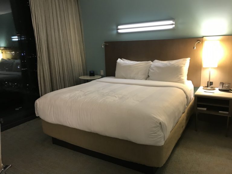 大きなベッドマット真隣に広がるサンディエゴの景色