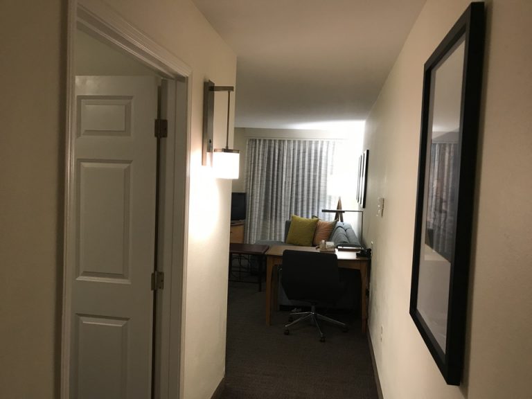 入り口扉すぐ左手は寝室奥がリビング