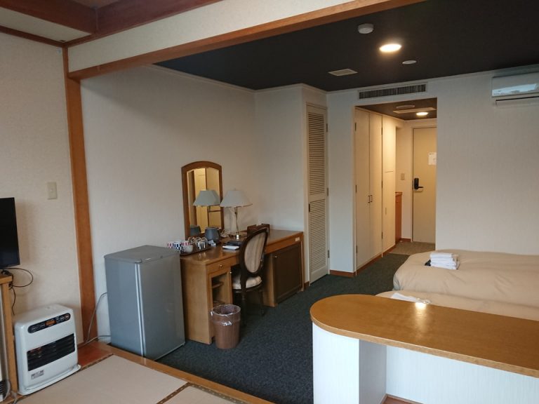 客室全体。手前のカウンターの下に荷物を置くスペースがあります