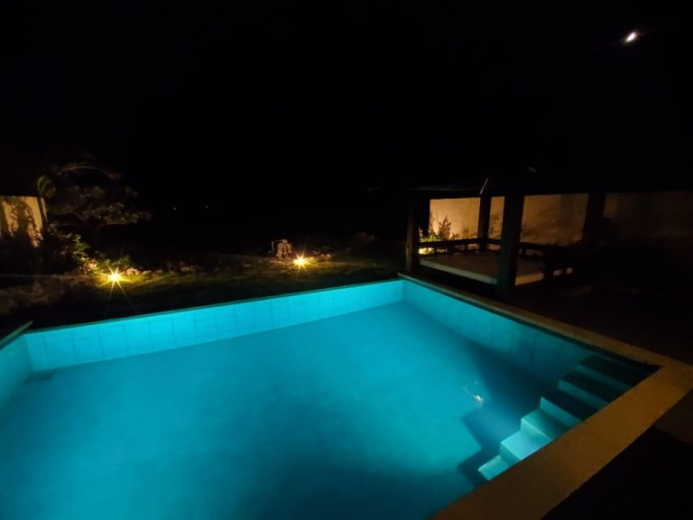 プールには石の階段があります