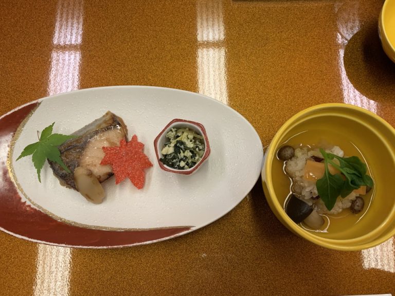 部屋食_特選会席 十八雑穀鬼饅頭、鰤の西京焼き