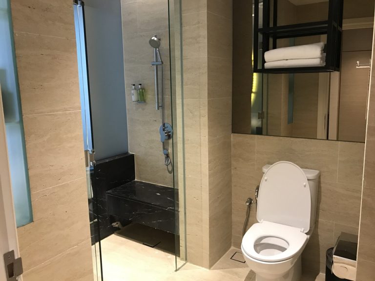 バスルーム入口から全景1 バスルーム入口からみたところです。手前がトイレスペース、奥がシャワー室です。