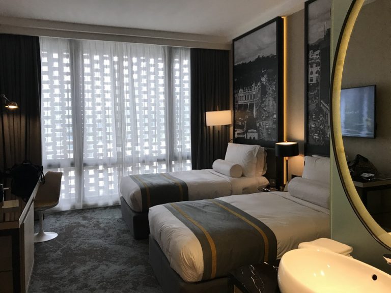 客室全体(窓側方向)窓側方向を向いた客室全体です。グレーが基調でモダンシックな内装です。