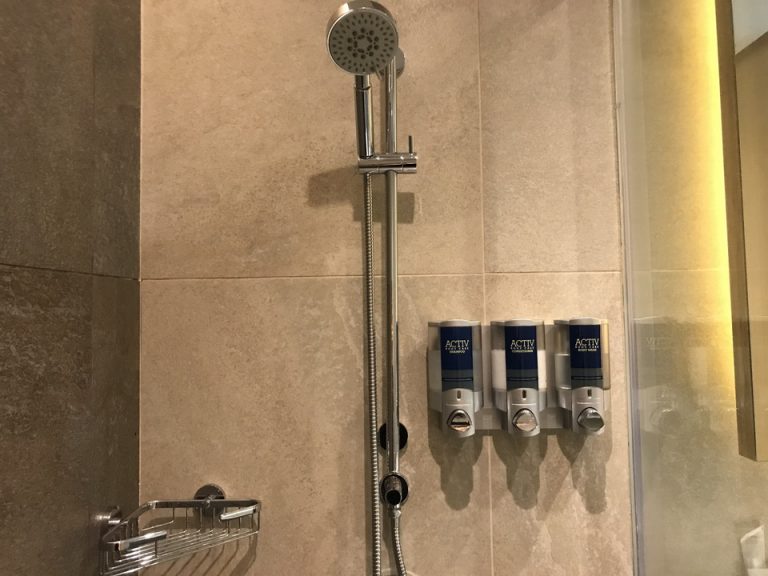 バスタブはなく、シャワーのみでした。シャワー蛇口は一つで、水量はも申し分なく、お湯も充分に熱いお湯が出ました。(1)