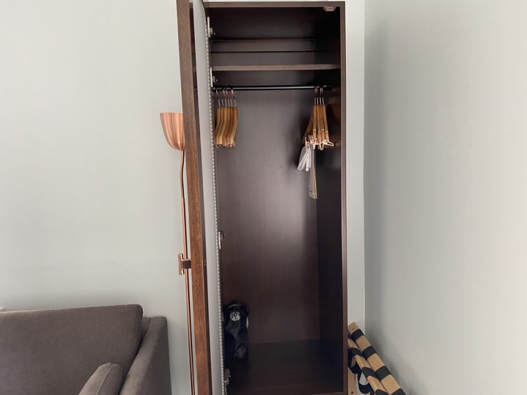 クローゼット内 下の黒い袋にはスチームアイロンがありあました