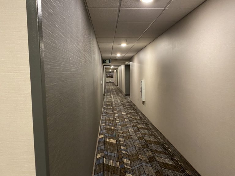 客室と客室間はけっこう距離がある通路でした