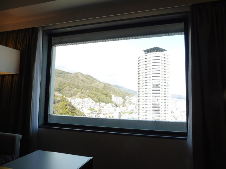 窓は大きく六甲山から神戸港まで望めます