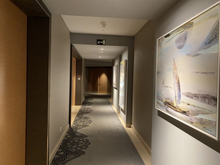 客室階廊下全体です。絵などがあり落ち着いた雰囲気です。