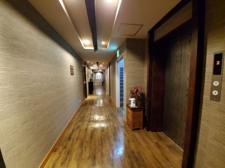 エレベーター前から客室の廊下