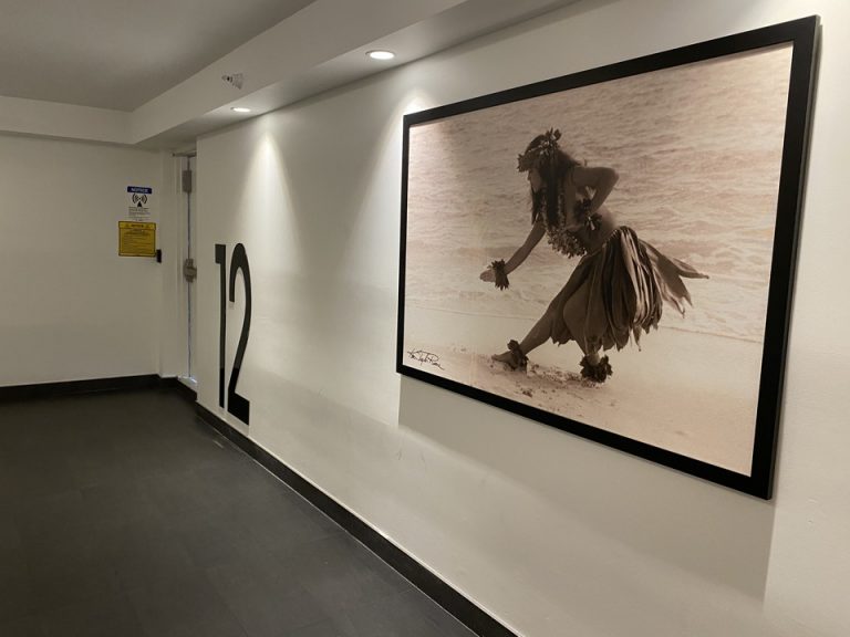 エレベーターを降りてすぐ大きなフラダンスお姉さんの写真がありました