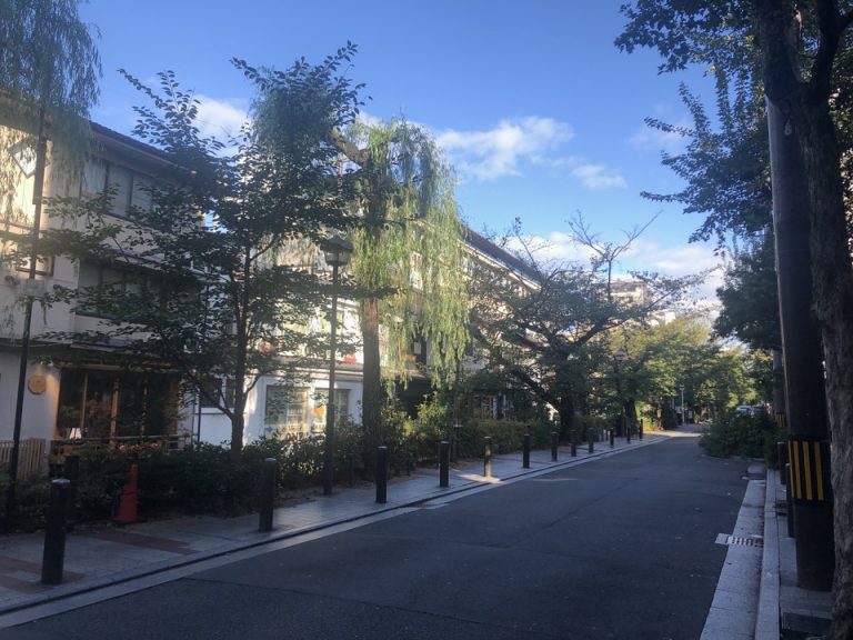 ホテルを出た通りは緑が多い