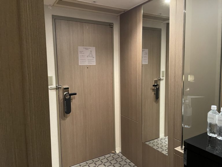 内側から見た客室ドアと姿見