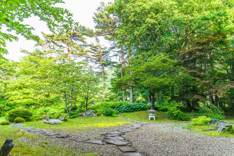 ラウンジから眺められるお庭です