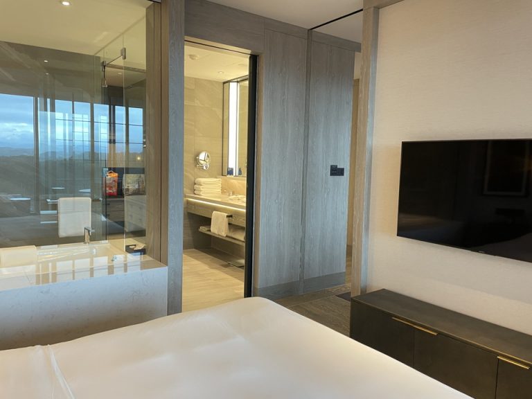 ベッドルームからテレビ、バスルーム