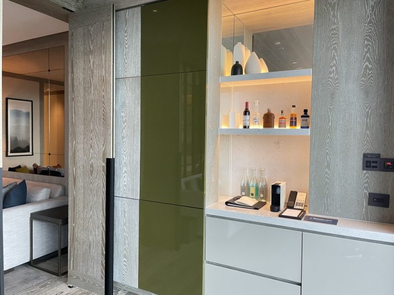 窓からダイニングテーブル横の冷蔵庫やリビング