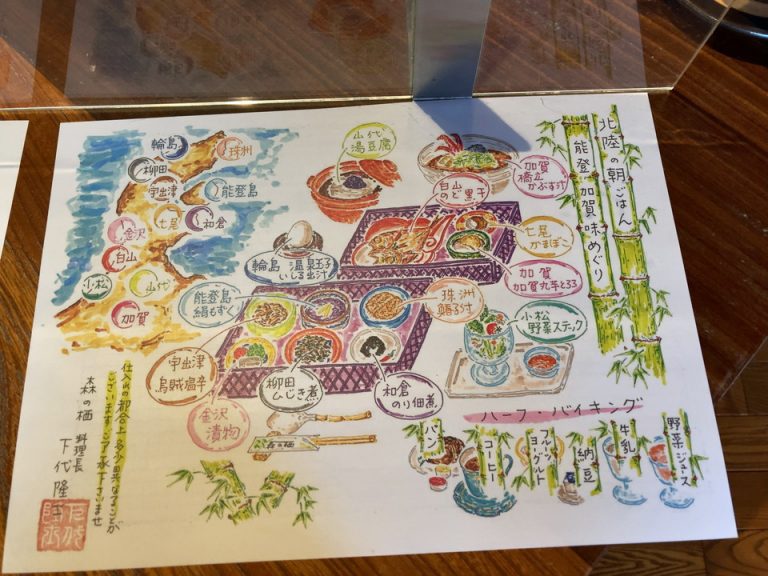 食材の産地がわかるイラストの朝食メニュー