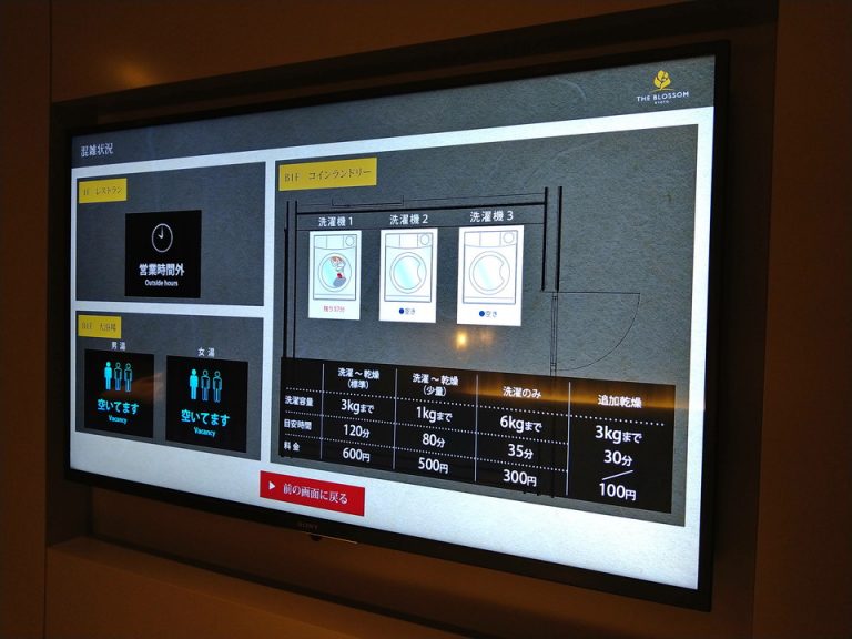 ランドリー、レストラン、大浴場の混雑状況