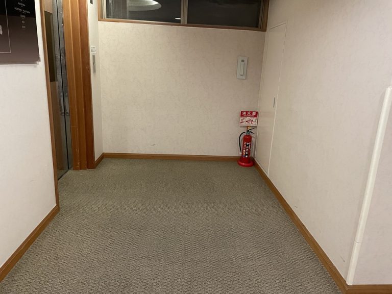 客室階のエレベーターホールは消化器以外何もありません。
