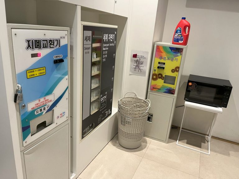 洗濯カゴと電子レンジも設置されている