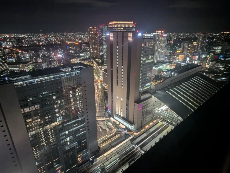 部屋からの眺望夜(下にJR大阪駅)