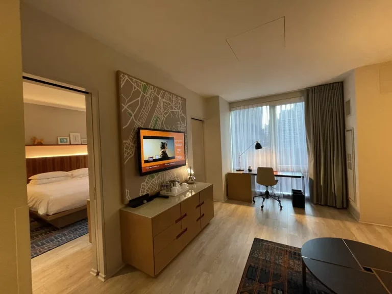 客室全体(入口方向)_右手前にバスルーム奥右手にリビング奥左手にベッドルーム(1)