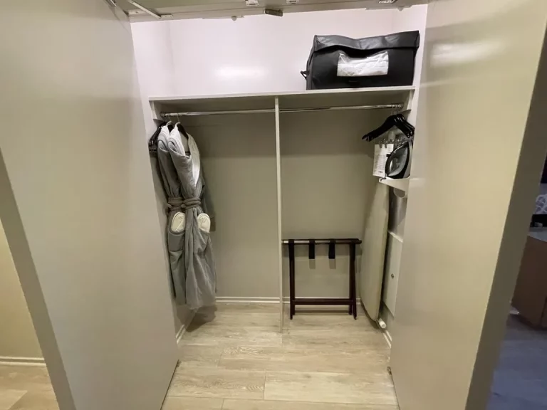 クローゼット外観(開けた状態)1_バスローブスリッパアイロンソファベッド用にソファベッド用に寝具(1)